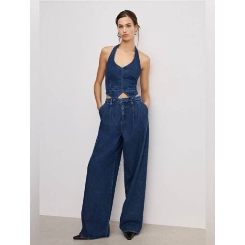 GOOD AMERICAN 90s Pleated Trouser 29 Blue Jeans Streetwear Academia Office Baggy